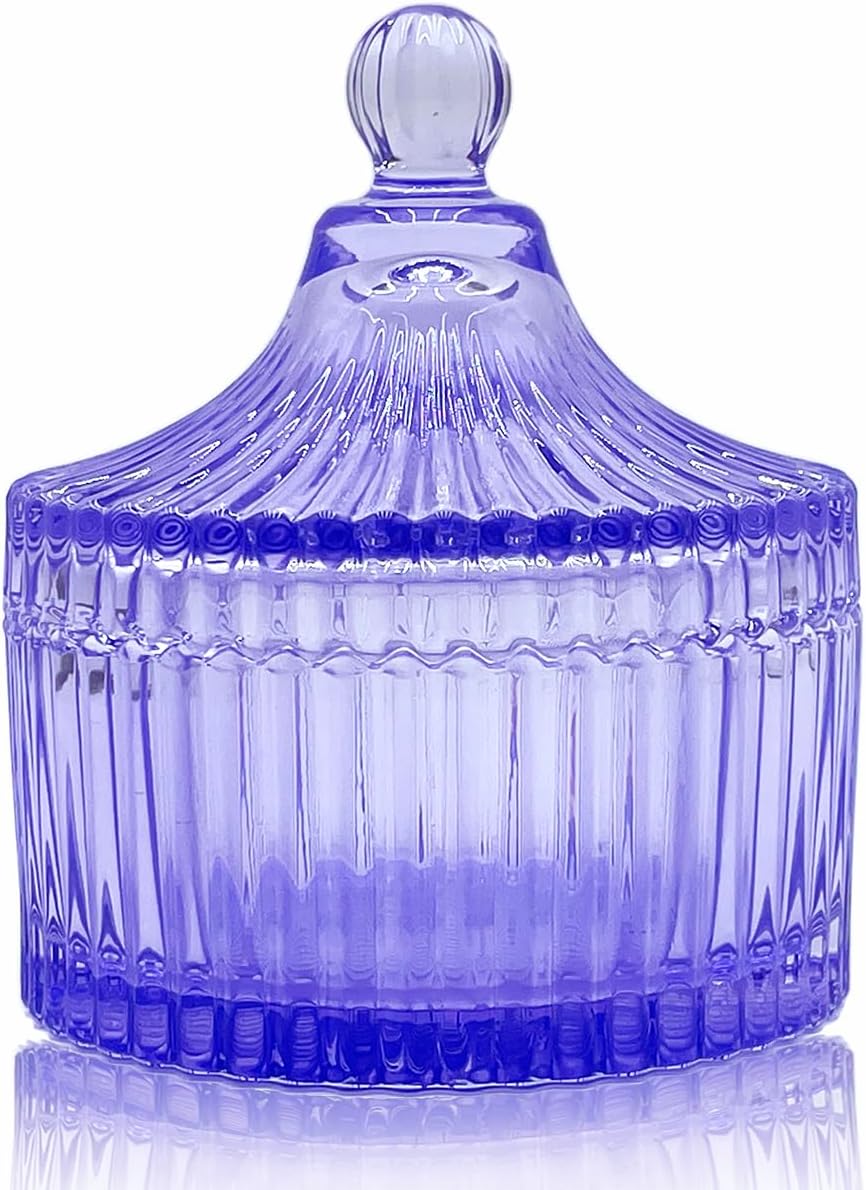 Tarro cristal con tapa joyero decorativo morado