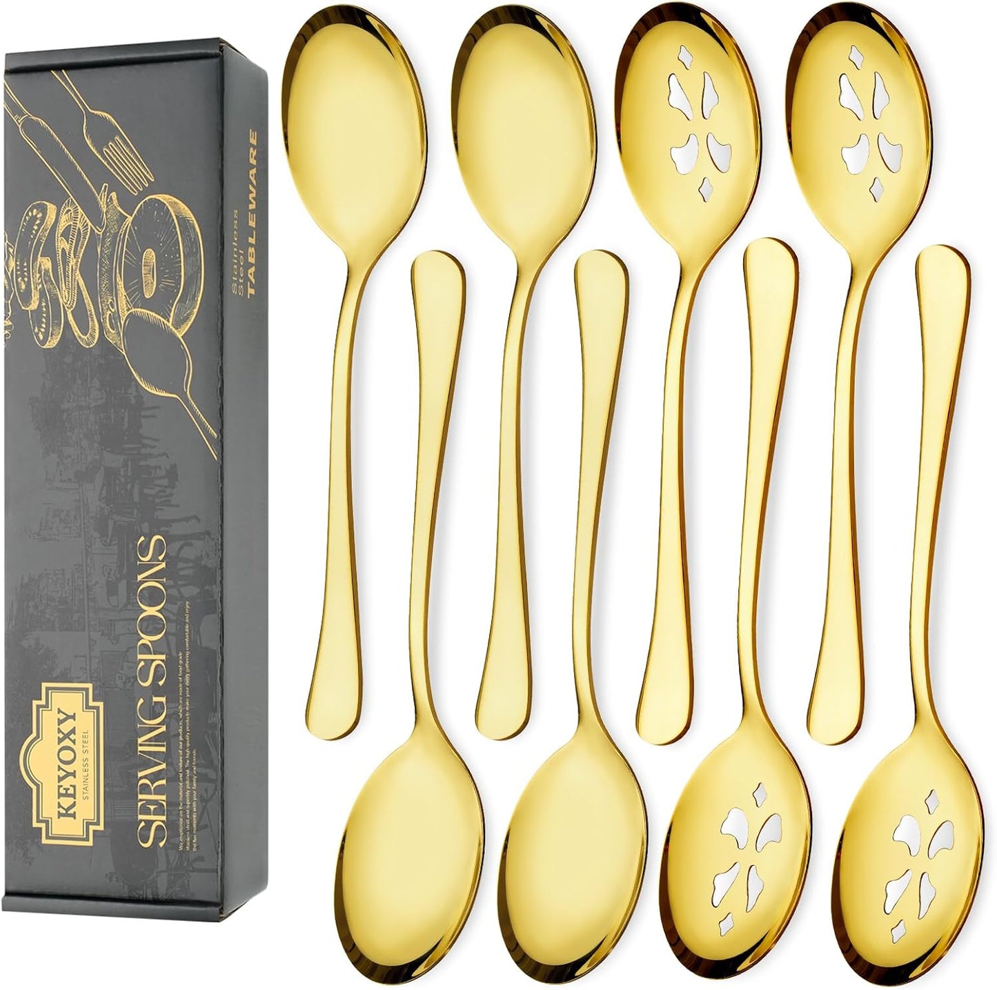 Set 8 cucharas acero inox 10pulg dorado para fiestas cocina
