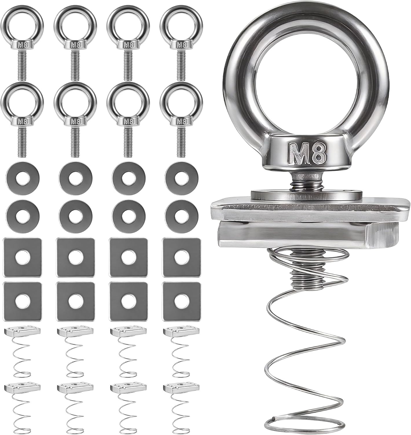 Set 4 Tuercas Resorte M8 M10 Acero Inox Perno Ojo