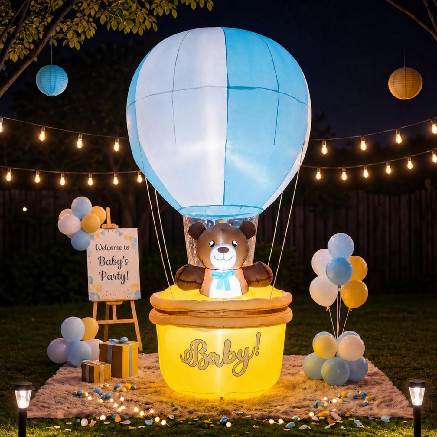Globo inflable 5ft con cesta oso decoración baby shower