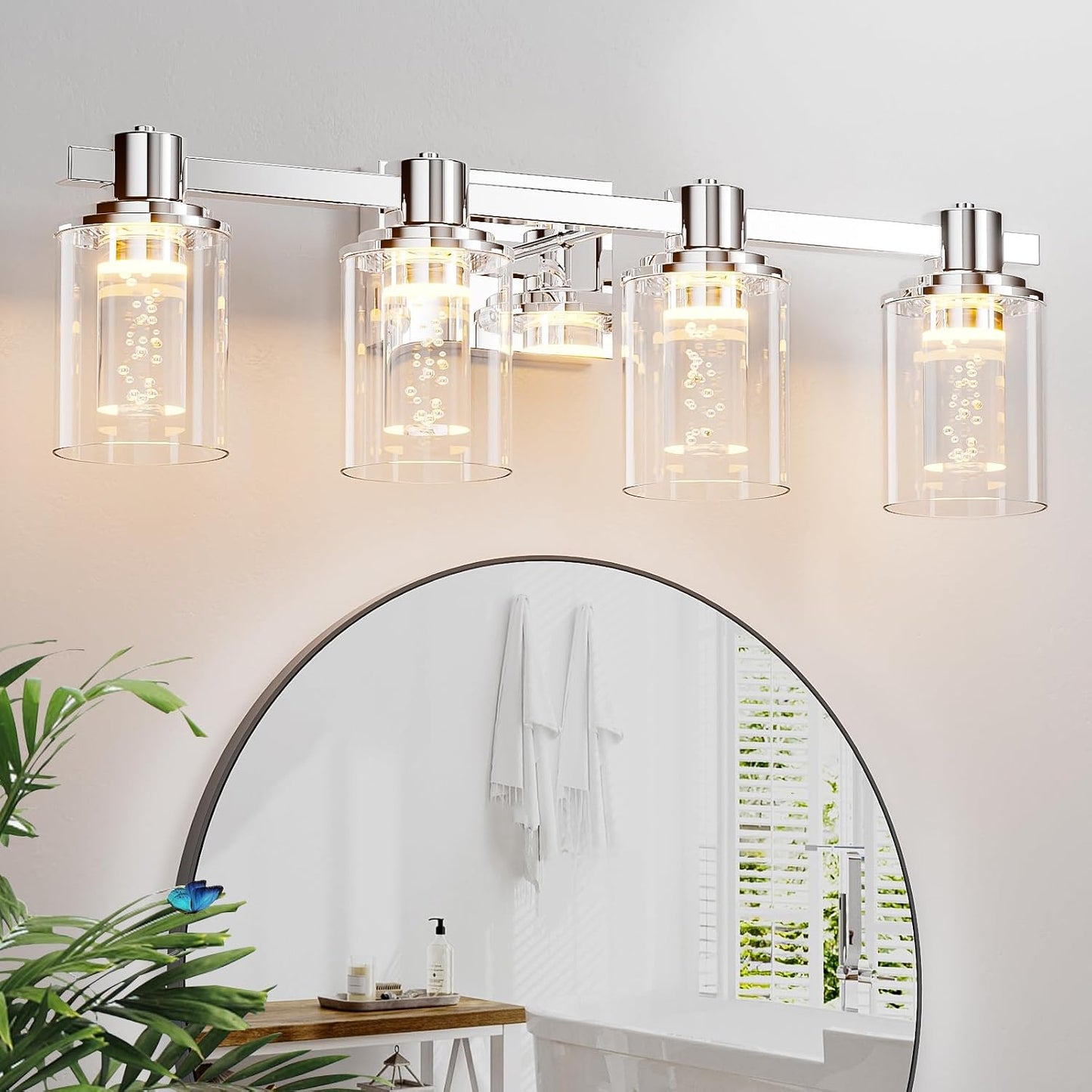 Lámpara baño cromada 4 luces LED regulable