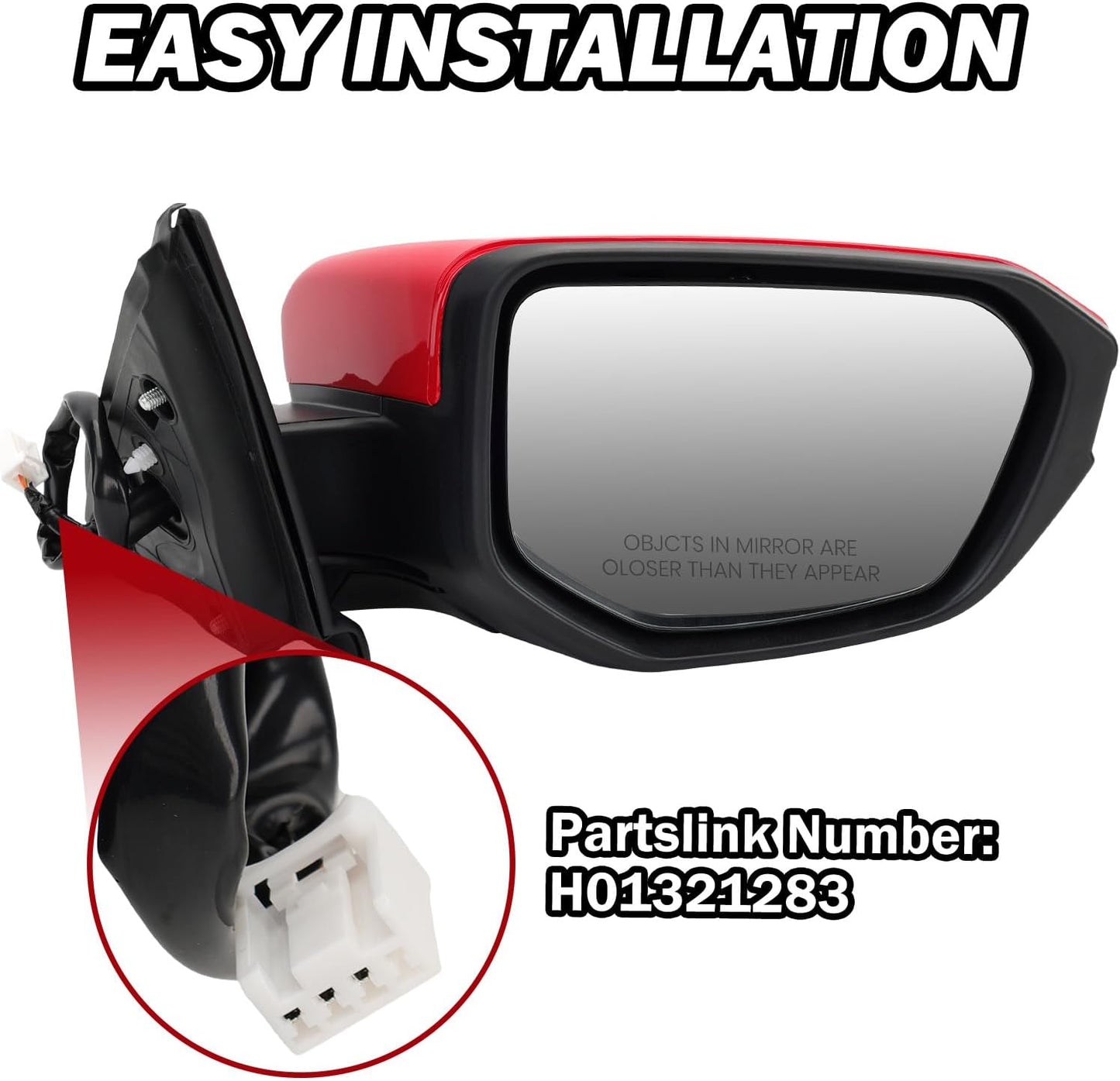 Espejo lateral pasajero Honda Civic 2016-21 plegable rojo