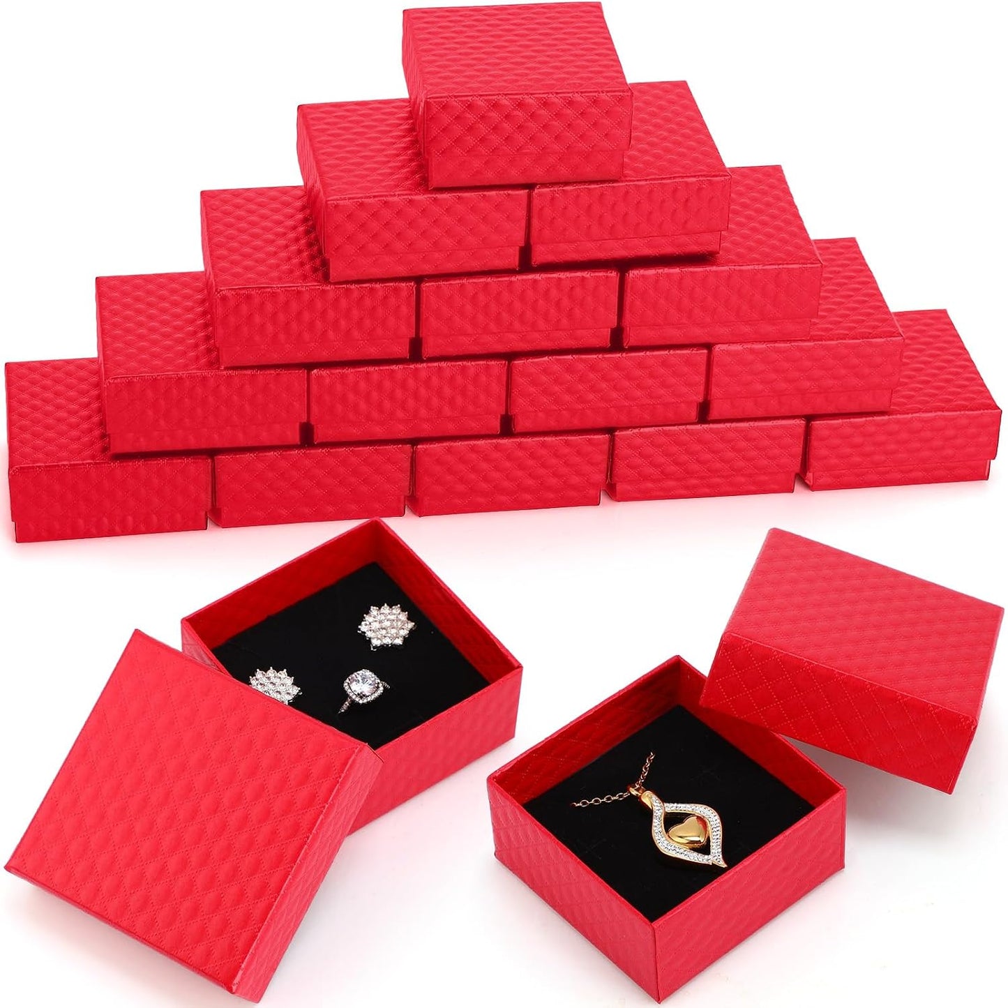 24 Cajas Regalo Joyas 3x3x1.4" para Collares Día Madre Rojo