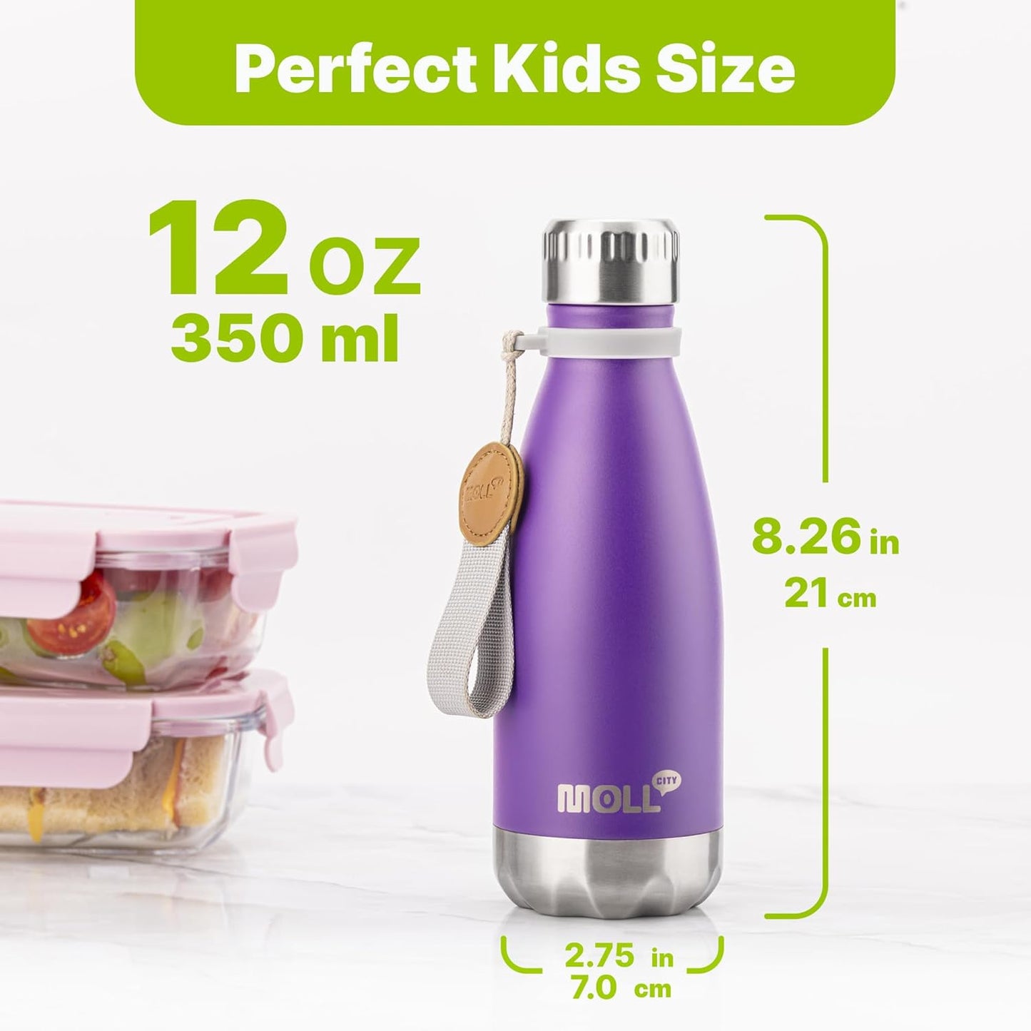 Botella agua acero inox 12oz doble pared para niños
