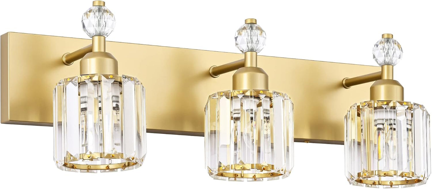 Lámpara de pared 3 luces cristal baño moderna dorada