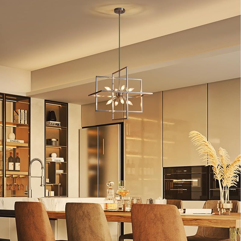 Candelabro níquel cepillado 8 luces estilo granja geométrico
