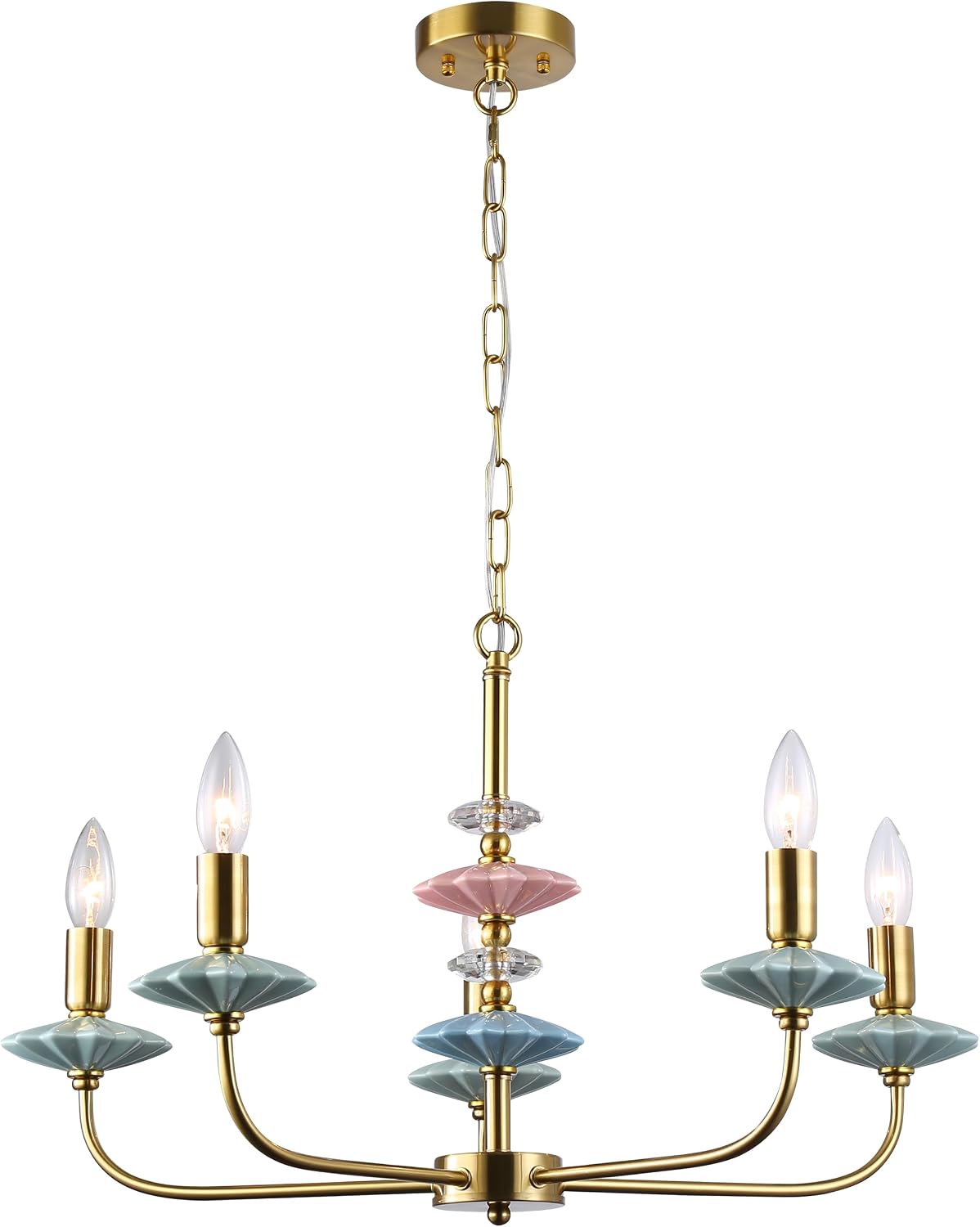 Candelabro dorado art deco 5 luces cerámica para comedor