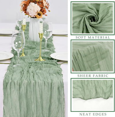 Mesa Camino Tela Gasa 35x120pulg Verde Salvia