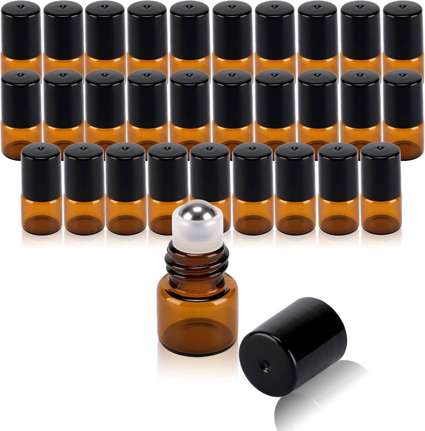 30 Botellas Vidrio Ámbar Aceites Esenciales con Aplicador Inox