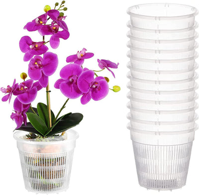 12 Macetas Plástico Transparente 4" Orquídeas Ranuradas