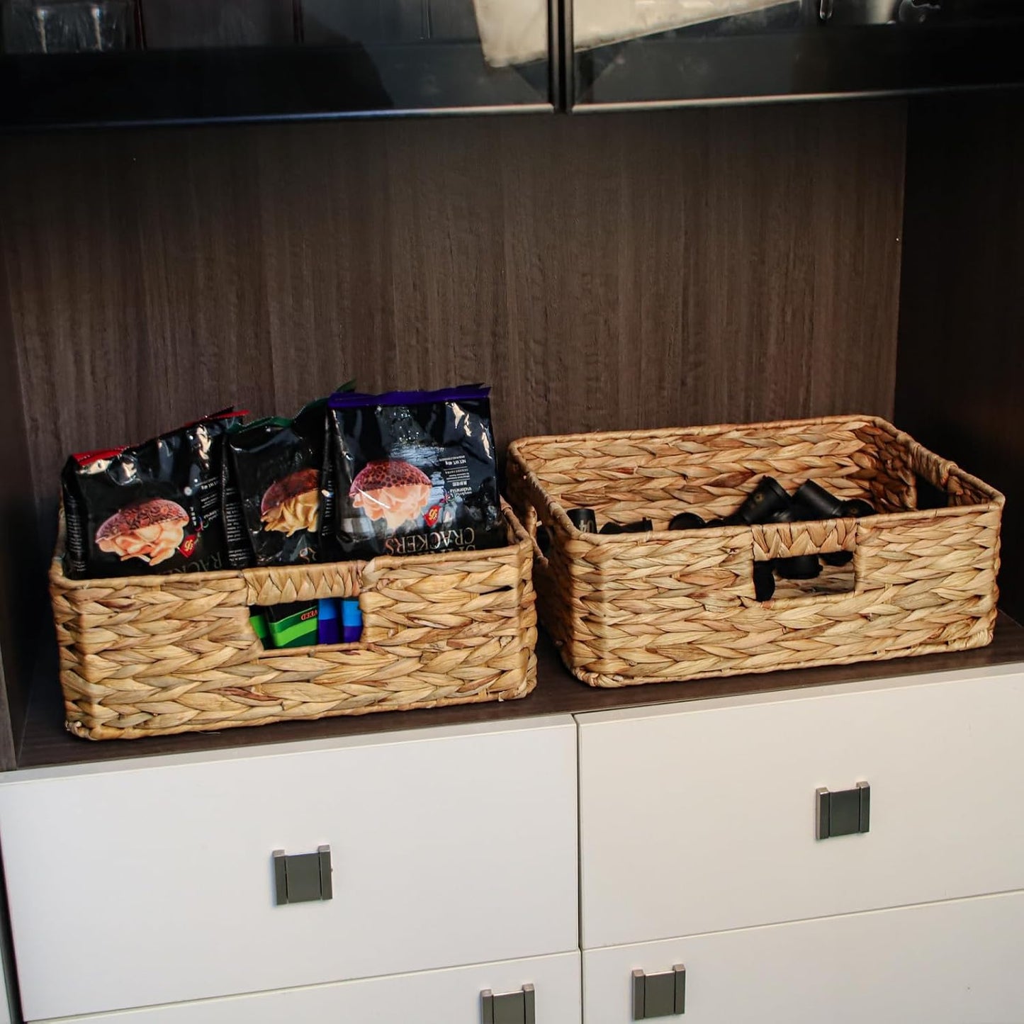 Cesta mimbre almacenamiento 3 asas para sala dormitorio