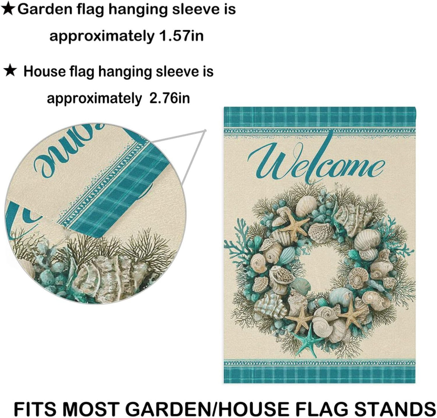 Bandera jardín doble cara conchas estrella mar 12x18"