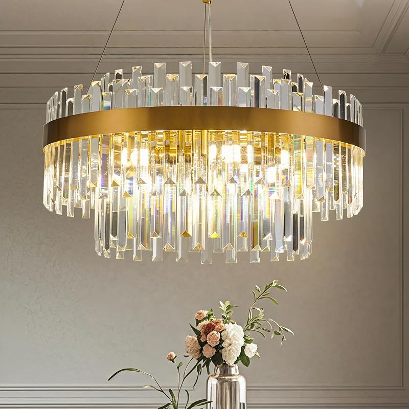 Lámpara araña moderna oro cepillado 9 luces comedor