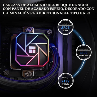 Enfriador CPU agua con ventiladores PWM ARGB AMD e Intel