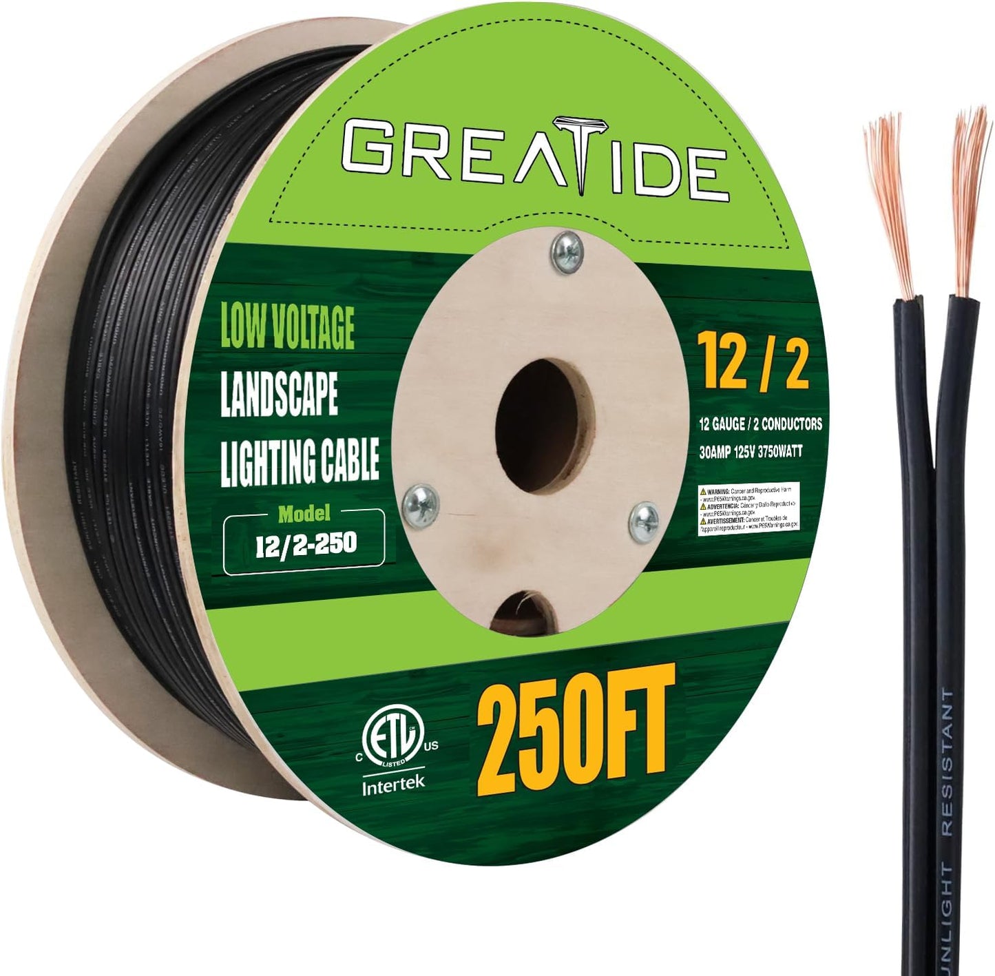 Cable bajo voltaje 12/2 para iluminación exterior 250pies