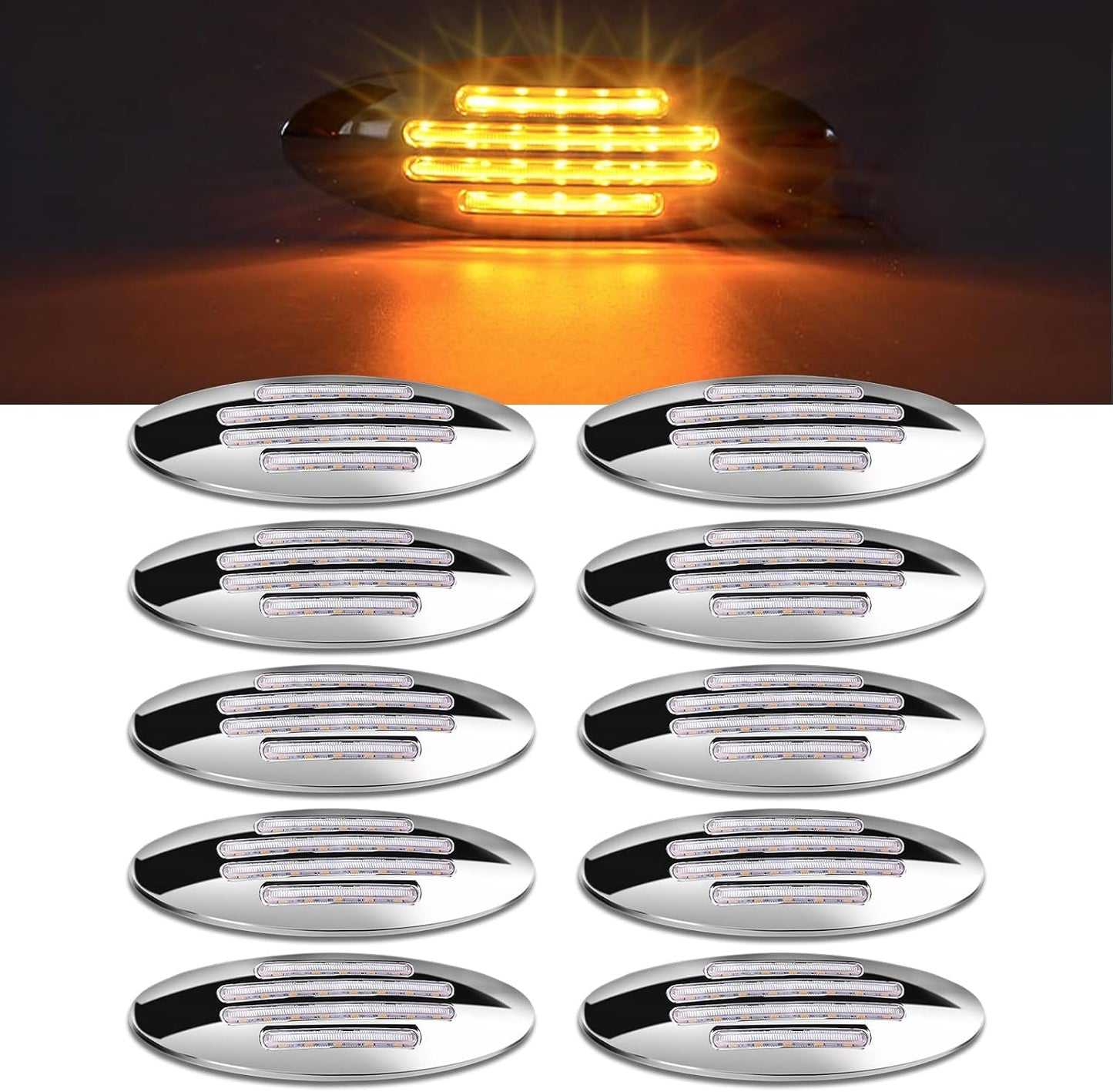 10 Pzas Luces laterales gálibo 6" color ámbar 24LED