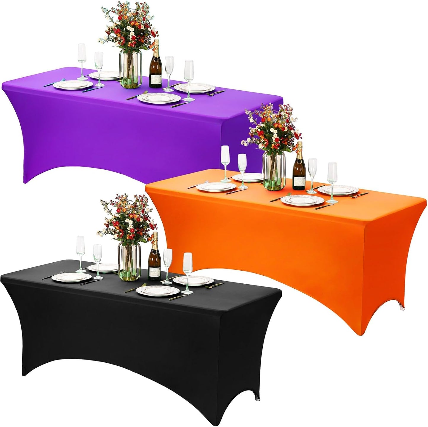 3 Manteles Elastano Halloween 6ft Negro Naranja Morado