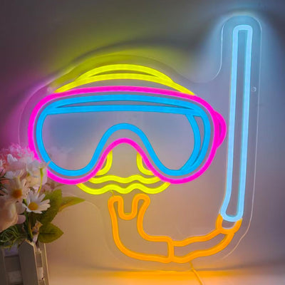 Máscara buceo luces neón decoración pared baño sala oceánica