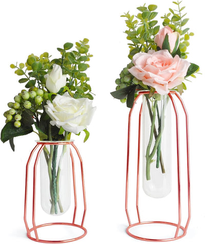 Florero oro rosa con estante metal jarrones vidrio mesa