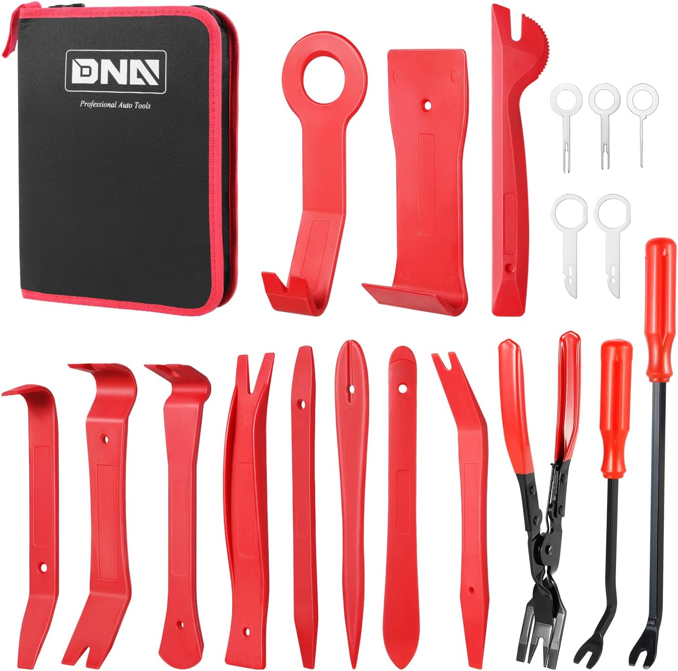 Kit herramientas extracción moldura auto alicates bolsa rojo