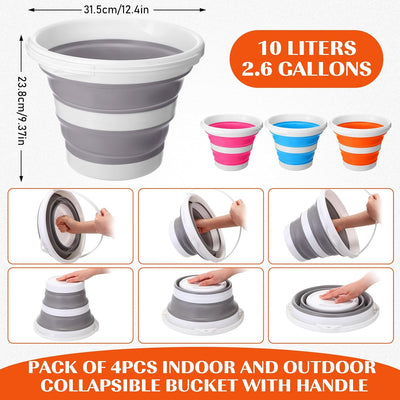 4 Cubos Plegables 10L con Asa para Hogar y Camping