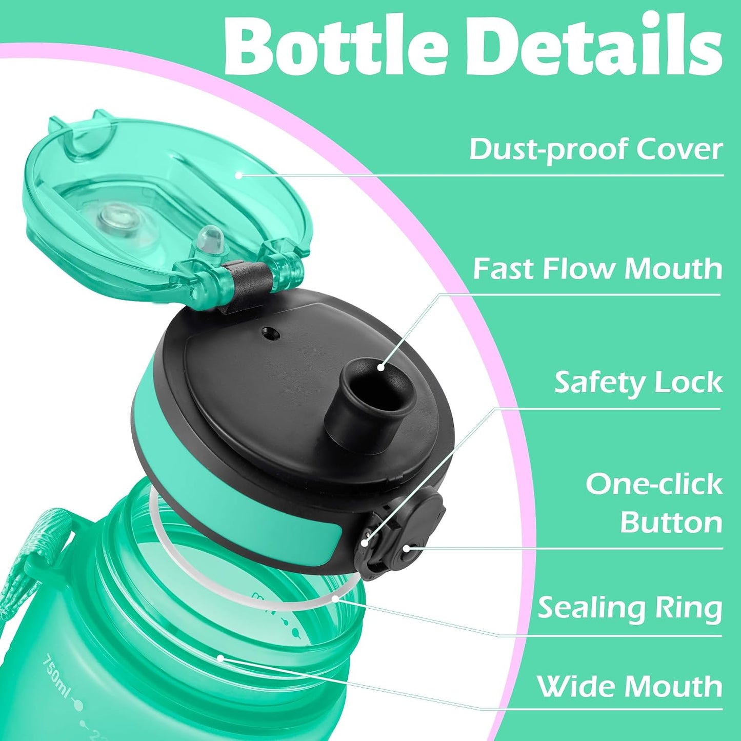 Botella agua 25oz motivacional con correa sin BPA