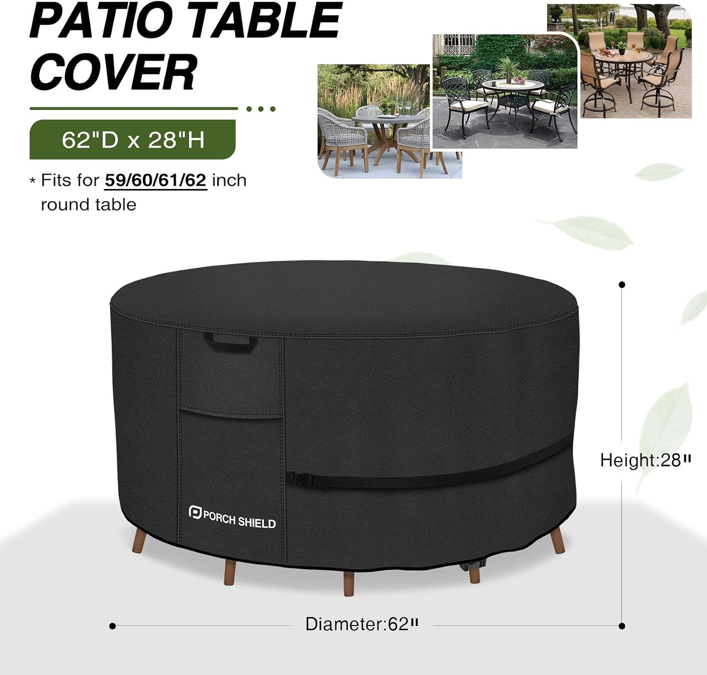 Funda redonda para muebles patio impermeable 600D 62pulg