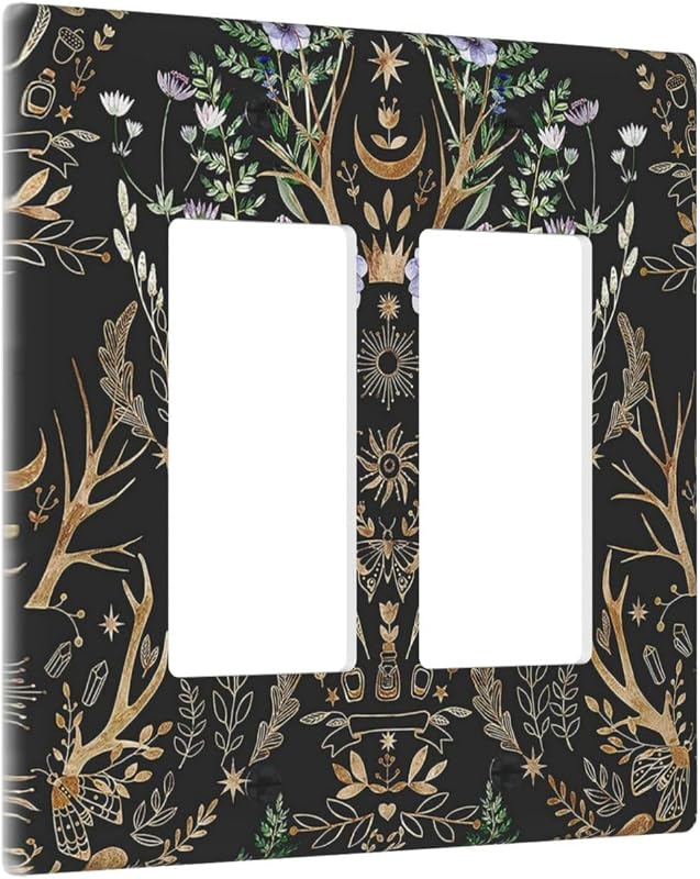 Cubiertas interruptor luz diseño floral morris negro doble salida