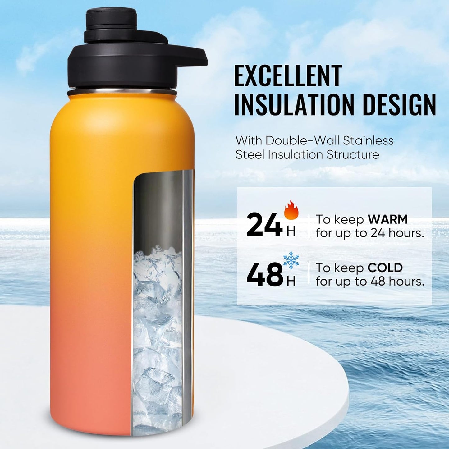 Botella agua aislada acero inox 304 doble pared 32oz