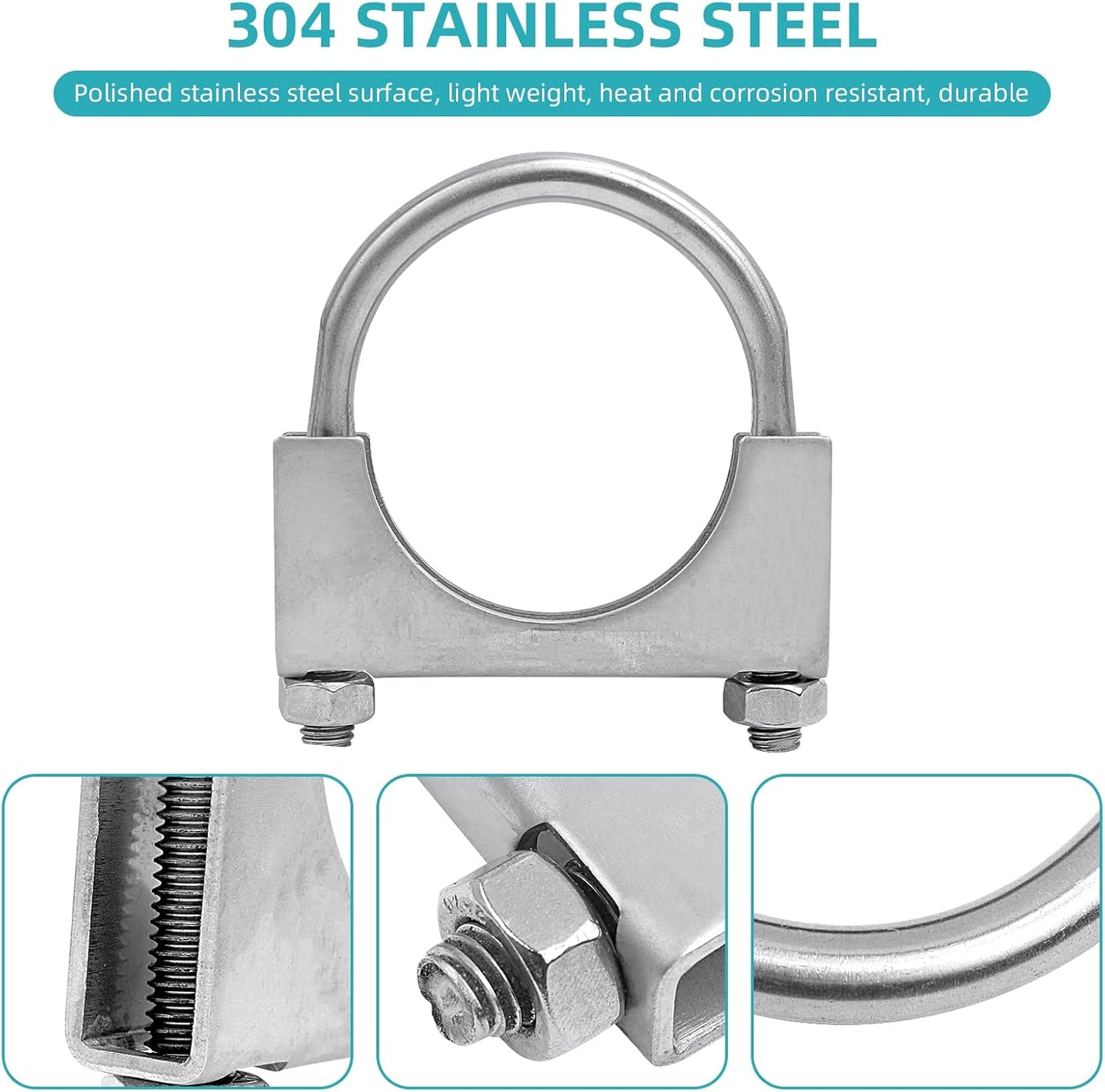 Abrazadera U acero inox 3.5" para escape 3-1/2" pack 2