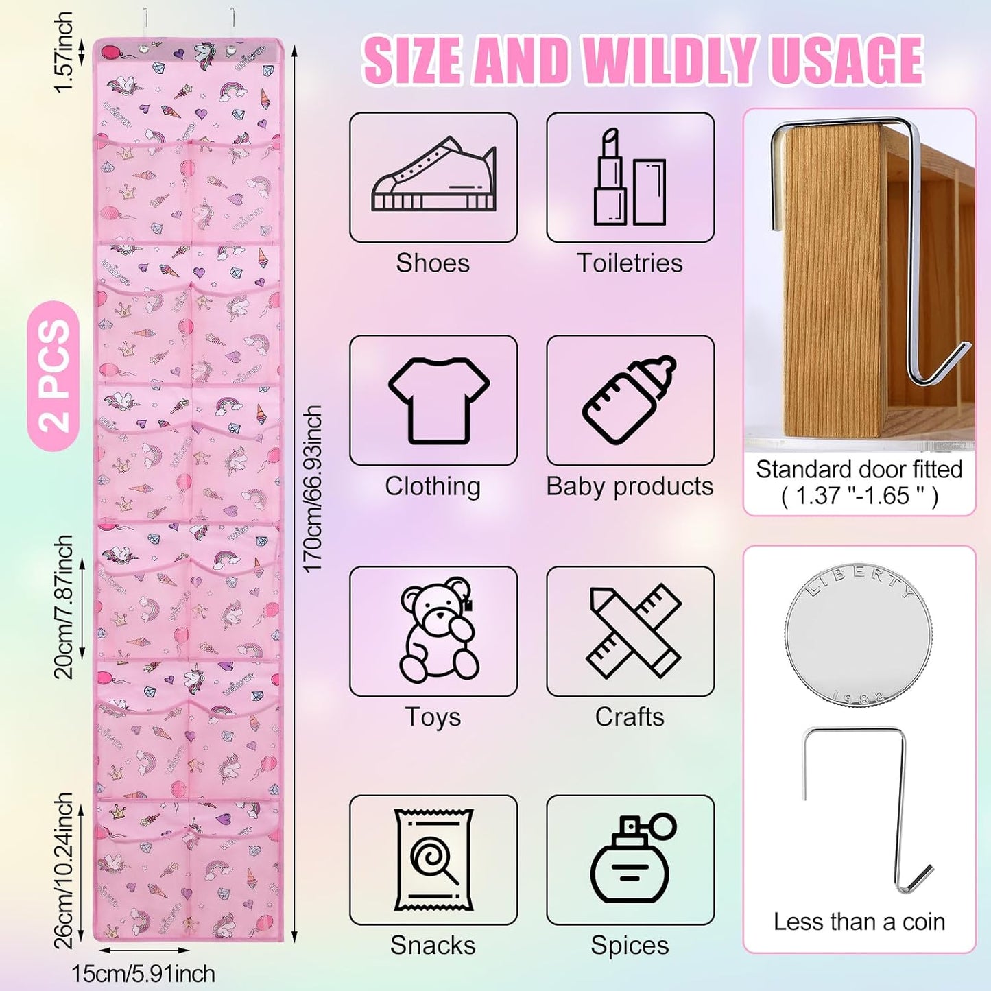 Organiz. zapatos niños 24 bolsillos unicornio rosa puerta