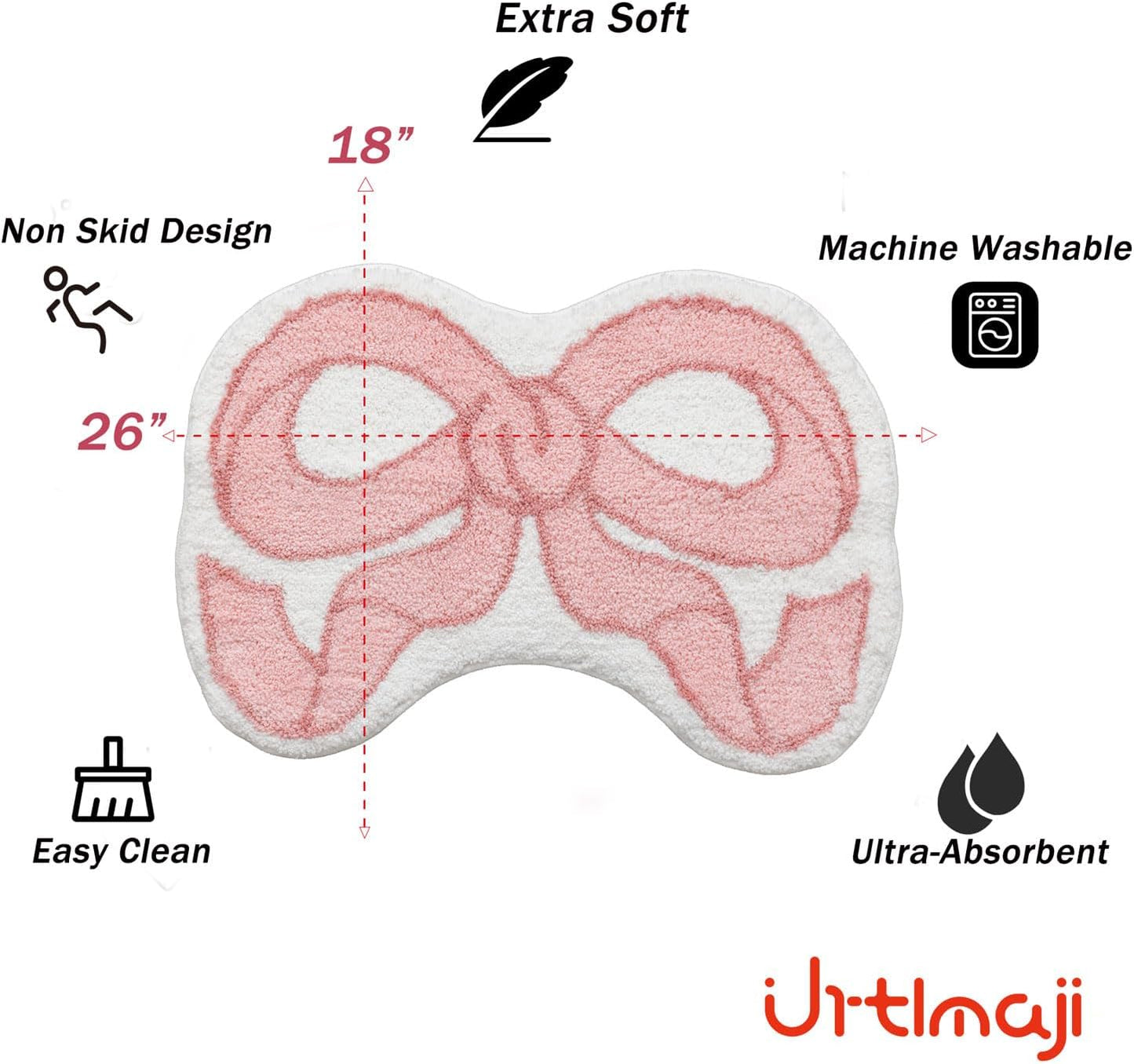 Alfombra baño moño coquette rosa antideslizante microfibra suave