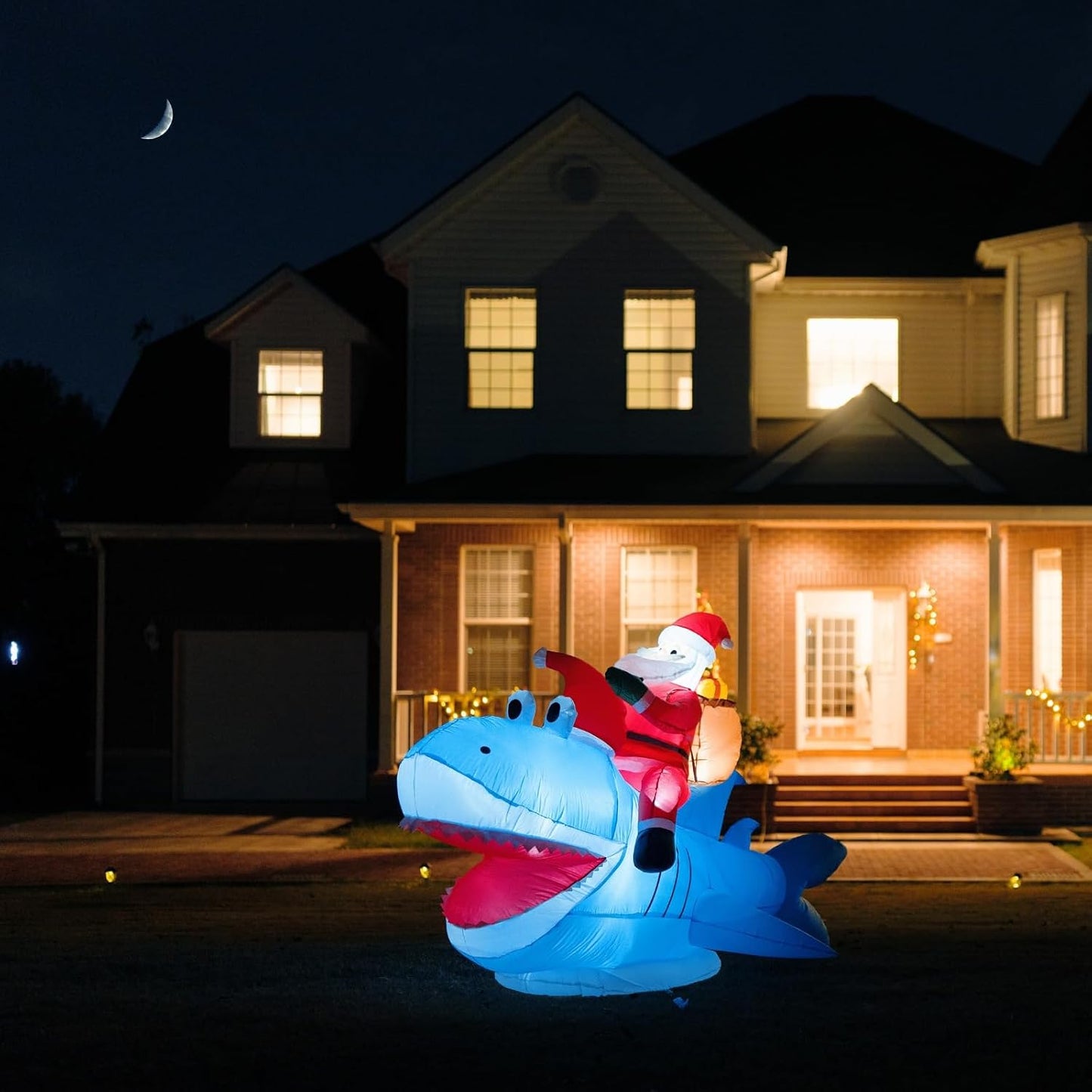 Tiburón inflable Santa 8.5pies decoración Navidad exterior