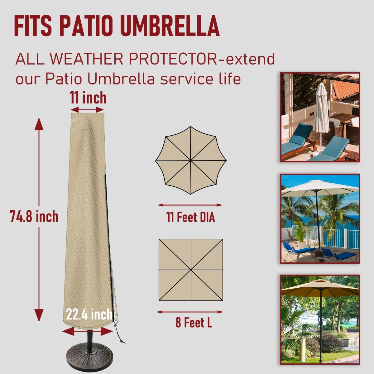 Funda sombrilla patio tela poliéster 420D impermeable 7-11