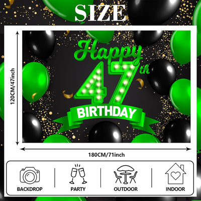 Cartel cumpleaños 47 verde y negro decoración confeti