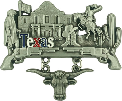 Imán Texas Longhorn vintage para refrigerador 3x3pulg