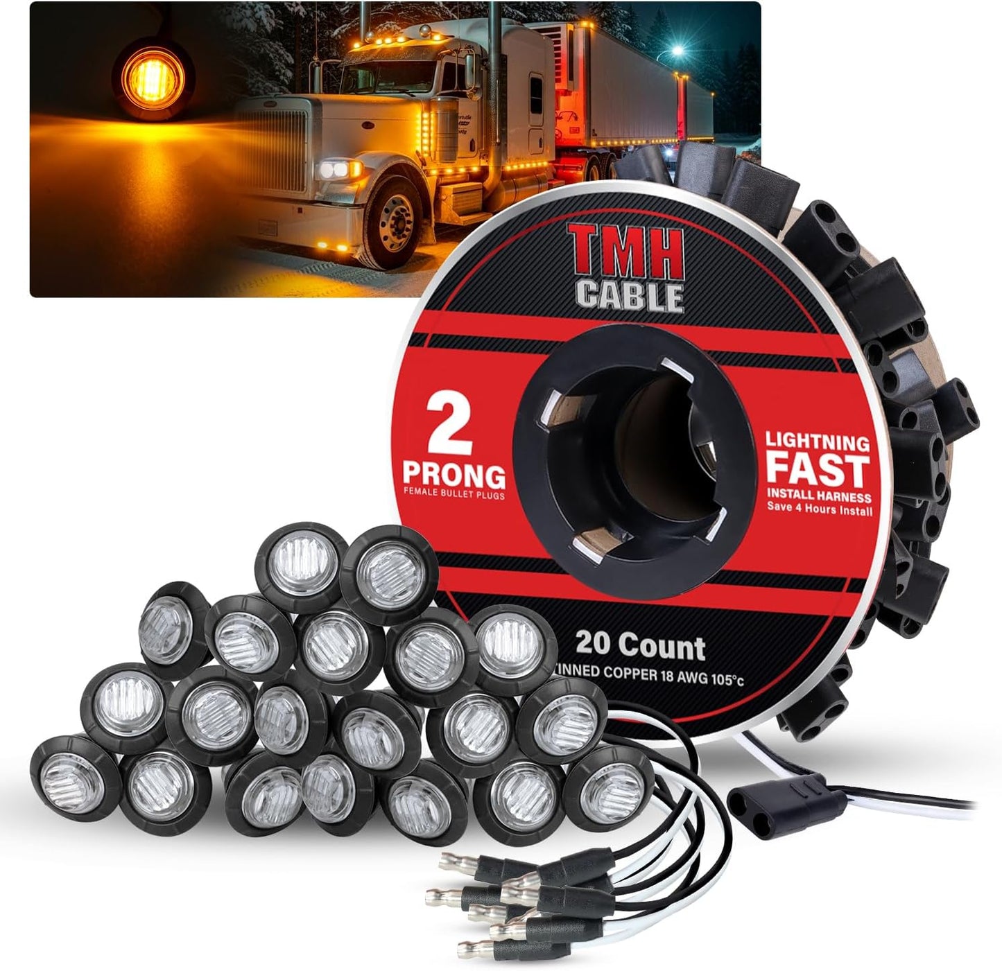 20 Pzas Luces Laterales 3/4" Conector 2 Pines Plug and Play