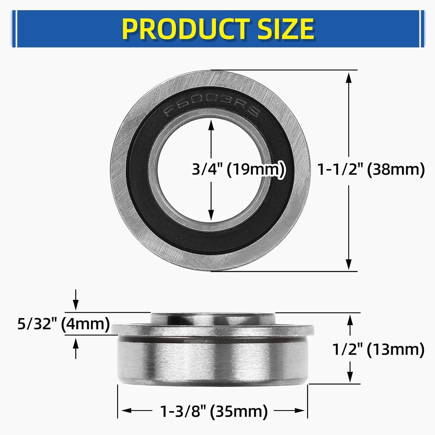 4 Rodamientos 3/4" acero 9Cr18 19x35x13mm para carretilla