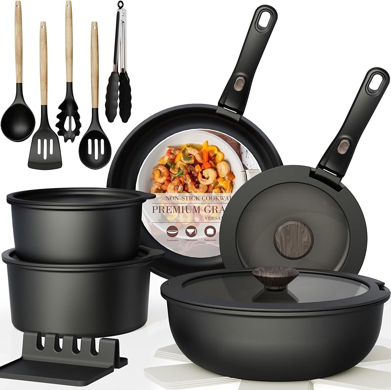 Set 21 Pzas Utensilios Cerámica Antiadherente para RV Negro