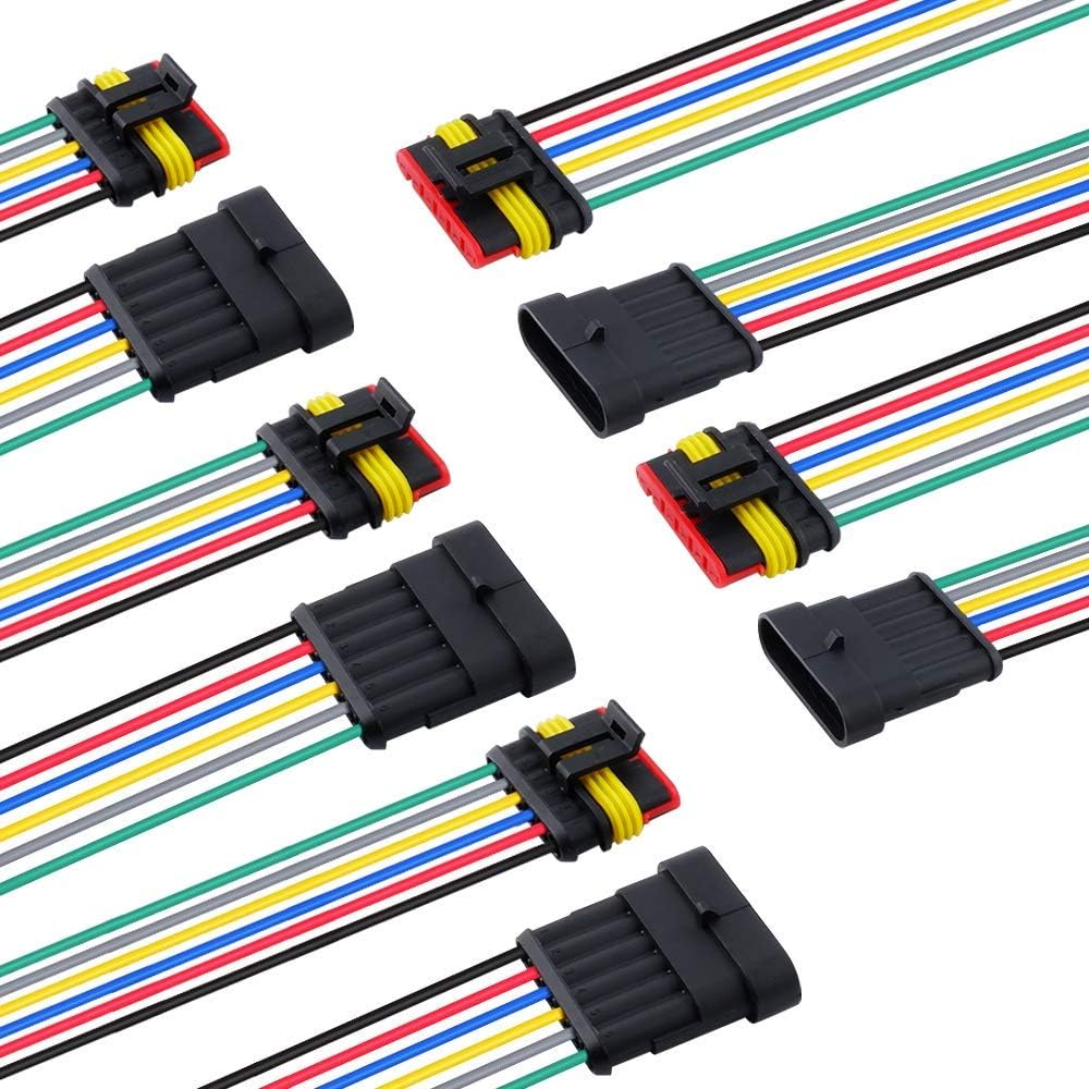 Juego 5 conectores 6 pines 18 AWG impermeables 3.9pulg
