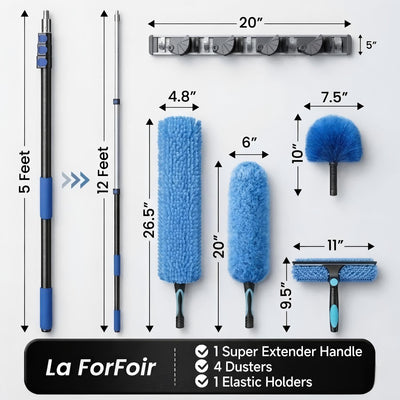 Kit plumero techos altos 20ft poste 5-12ft limpiador aspas azul
