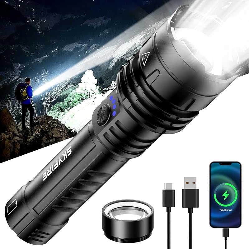 Linterna táctica LED 2000lm 5 modos recargable impermeable negro