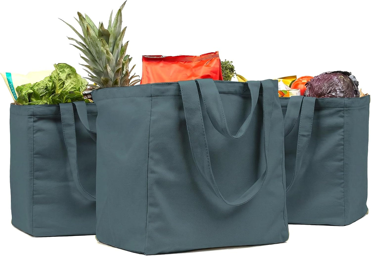3 Pzas Bolsas Lona Comestibles XL con Bolsillos Correa