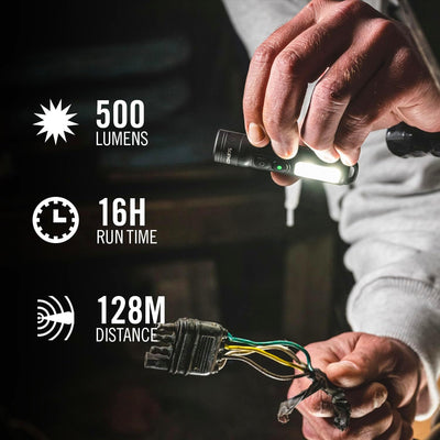 Linterna LED recargable 500 lúmenes con luz UV