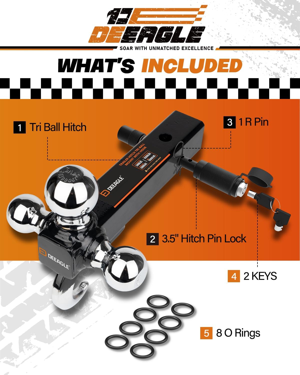 Enganche tri bola con seguro 3.5" 1-7/8 2 2-5/16