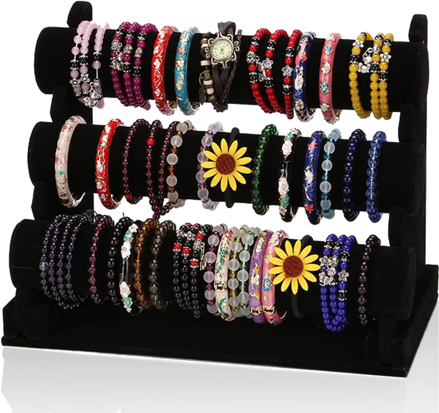 Soporte pulseras 3 niveles terciopelo negro organizador joyas