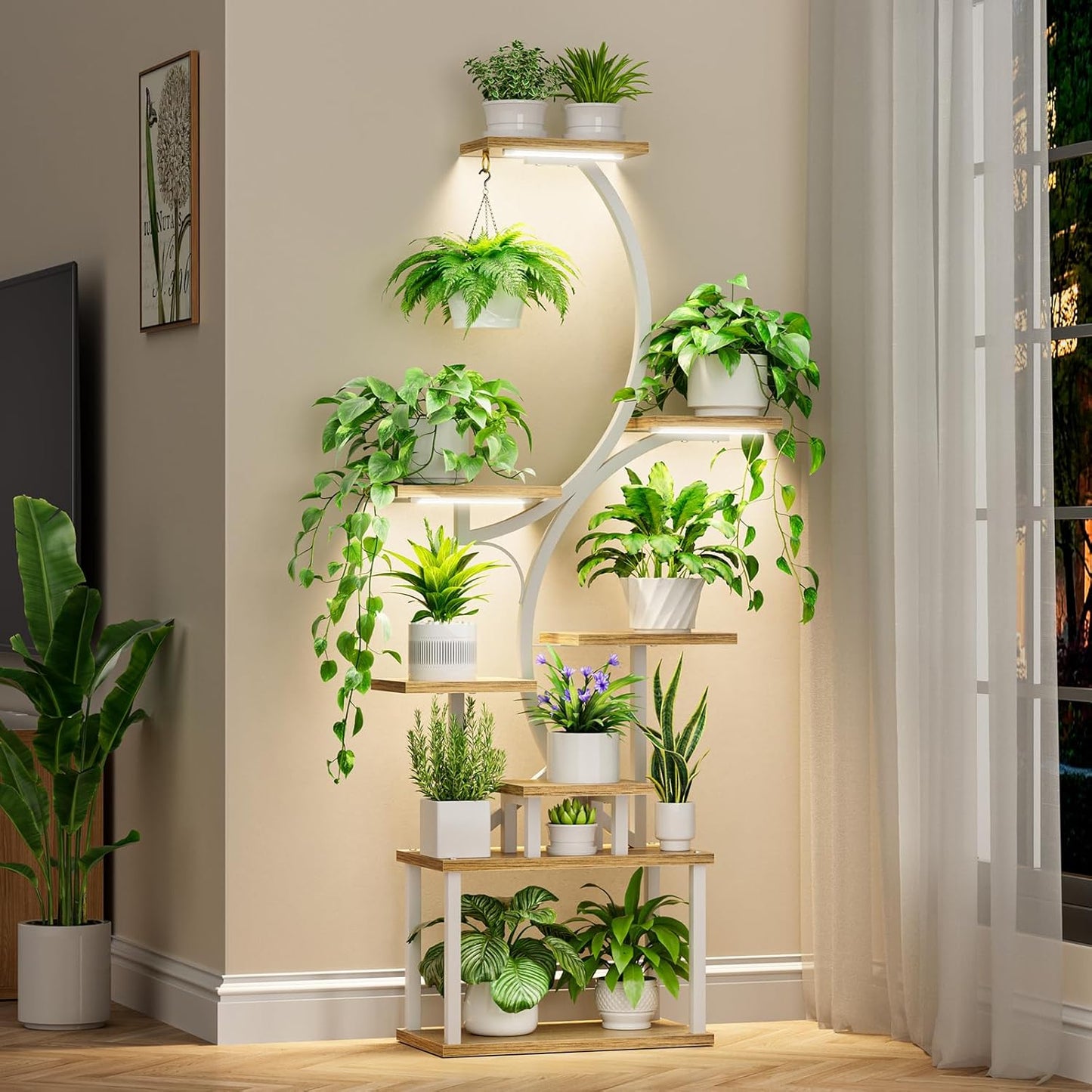 Soporte plantas 8 niveles con luces 62pulg metal S hogar