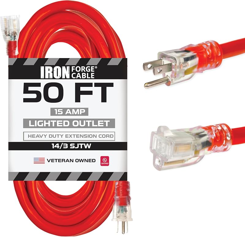Cable extensión iluminado 50ft 15A para electrodomésticos