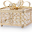 Caja joyas dorada con espejo soporte anillos aretes collares
