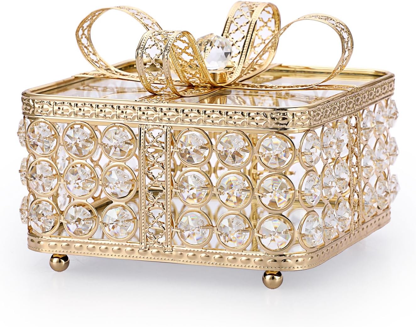 Caja joyas dorada con espejo soporte anillos aretes collares